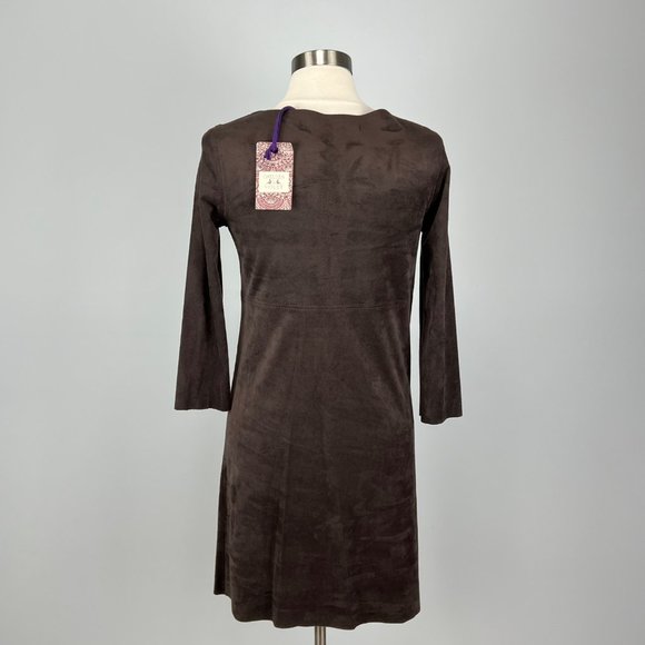 Chelsea Violet Womens Brown Faux Suede Shift Dress Lace Up Bodice size Small - Picture 6 of 12
